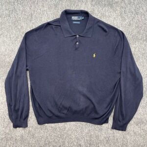 Polo Ralph Lauren Shirt Mens 2XL Navy Blue Pima Cotton Long Sleeve Polo Collared